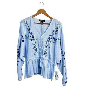 Karen Kane Drawstring Top Embroidered Floral Boho Beach Women's Size XLP NWTs